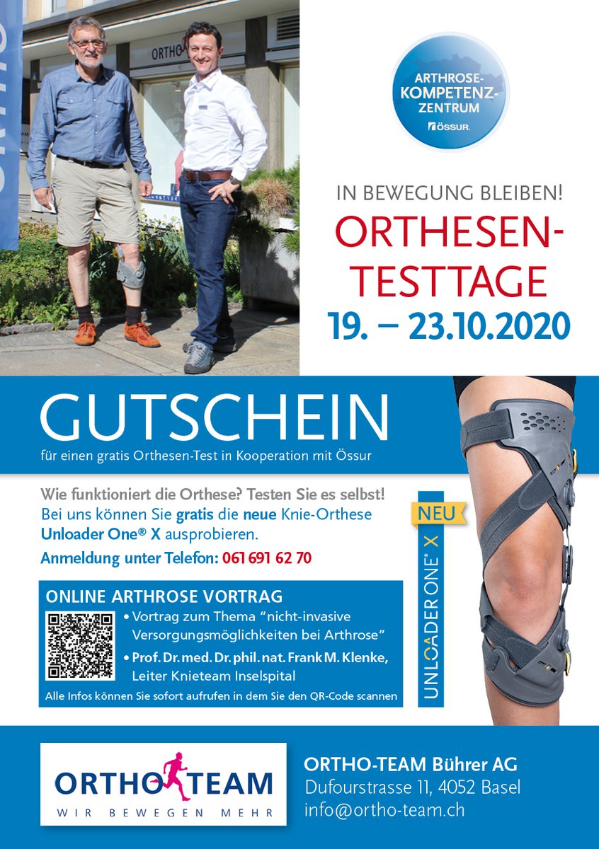 Arthrose Orthesen Testtage in Basel