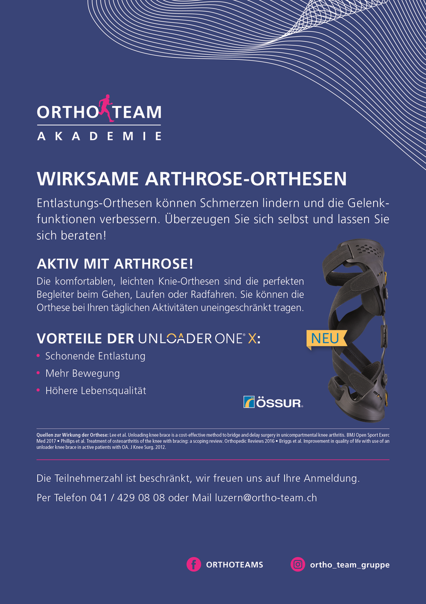 Arthrose Orthesen Testtage in Luzern