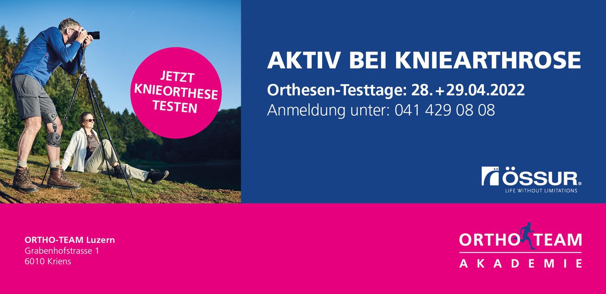 Arthrose Orthesen Testtage in Luzern