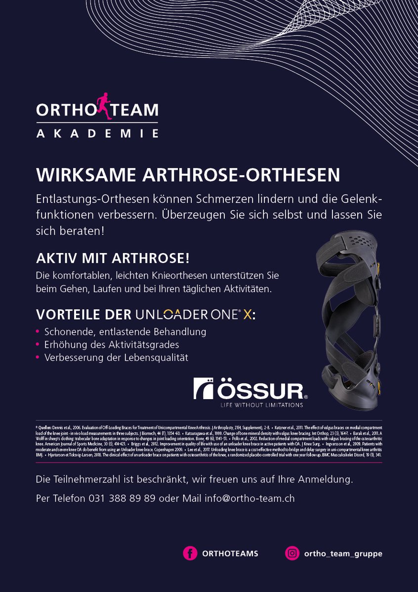 Arthrose Orthesen Testtage in Bern